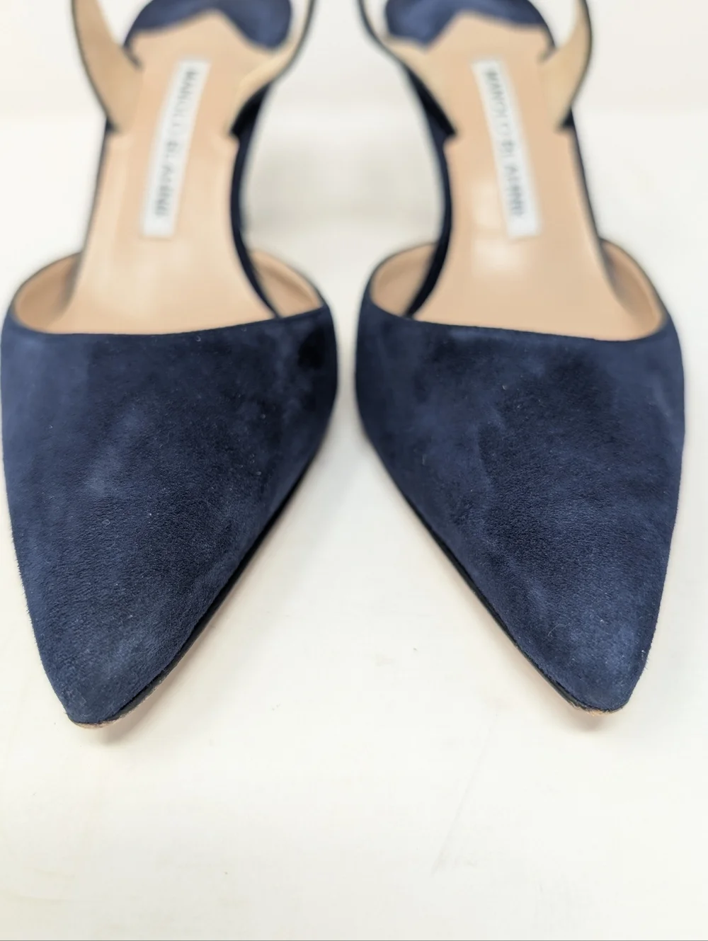 Manolo Blahnik Carolyne Blue Suede Slingback Pumps Heels Size 36.5
